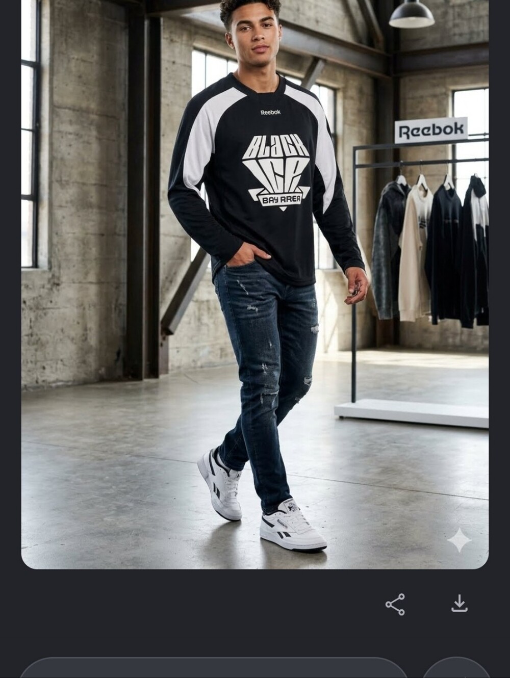 Reebok Black & White Graphic Crew Athletic Top - Picture 7 of 7